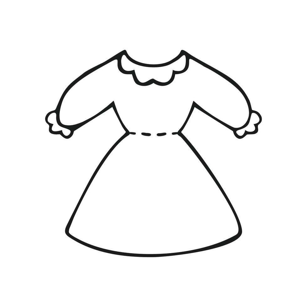 elegante jurk voor meisjes, meisjes, vrouwen, met de hand getekend. geïsoleerde vector doodle illustratie van dameskleding op een witte achtergrond. zwarte omtrekschets van de jurk van een dienstmeisje. icoon