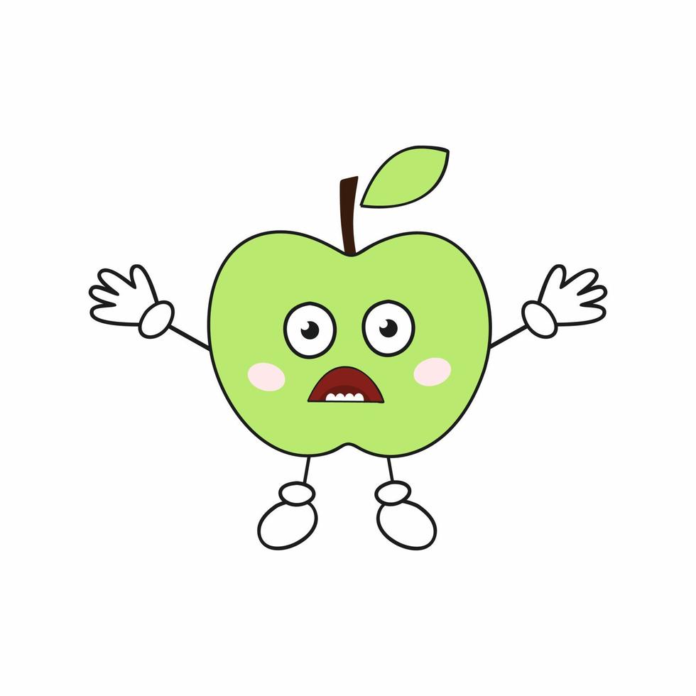 een boze groene appel met een gezicht, armen en benen. grappige fruitemoji voor sociale netwerken. sticker voor kinderen. vector