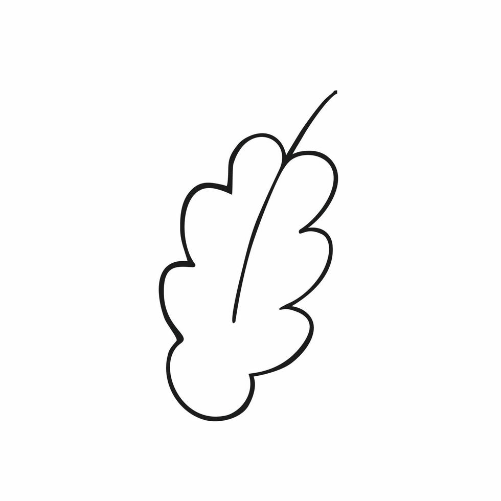 herfst eikenblad. contour doodle illustratie van een blad van een boom. kleurboek voor kinderen. enkel element, pictogram, symbool. illustratie voor het ontwerp van een ansichtkaart, vakantie. vector zwarte glimlach