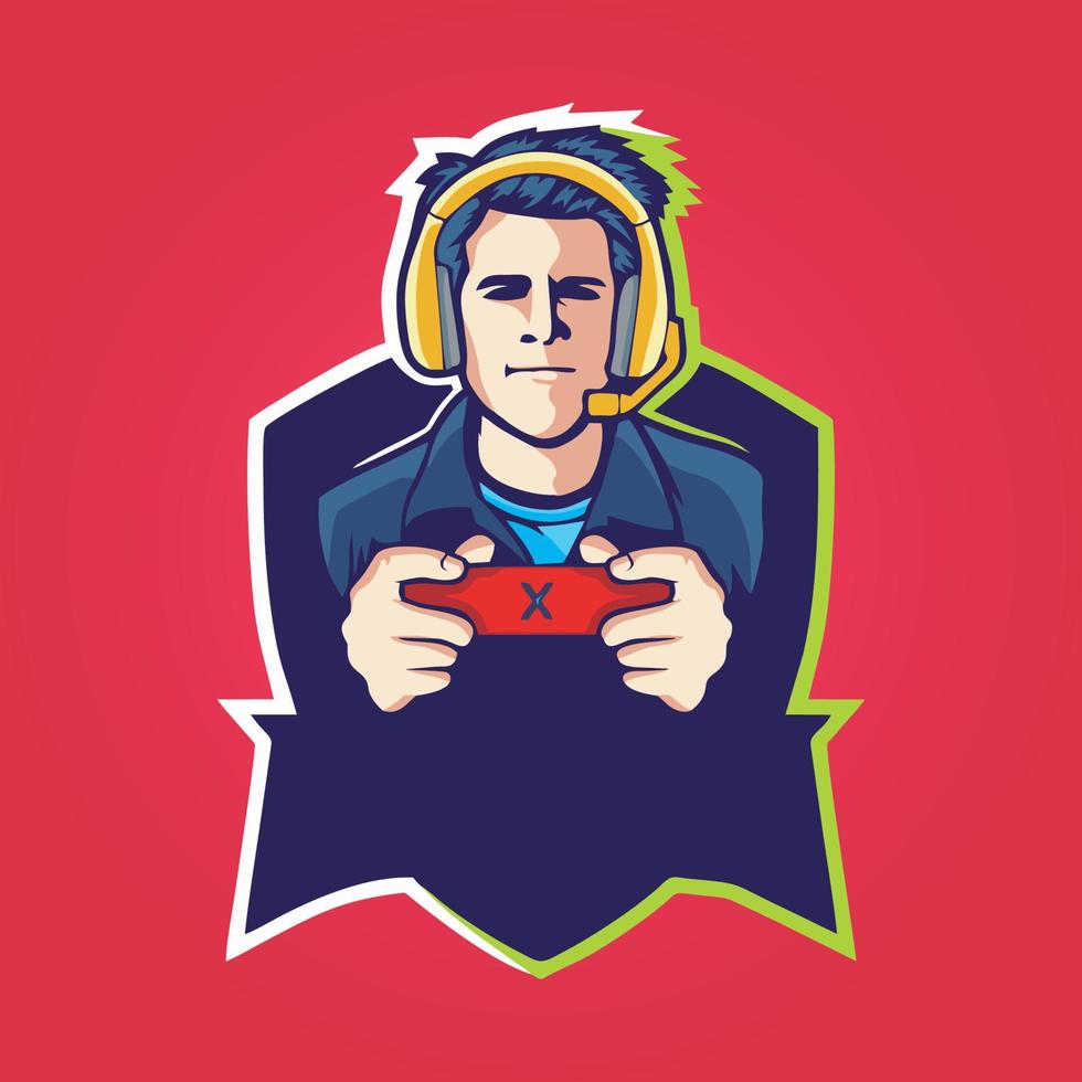 gamer mascot logo ontwerp vector, gamer illustratie voor sportteam. moderne illustratorconceptstijl voor badge vector