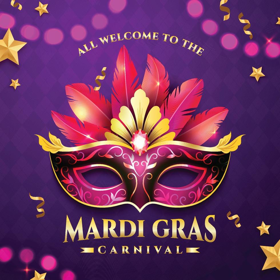 realistische kleurrijke mardi gras-maskerillustratie vector