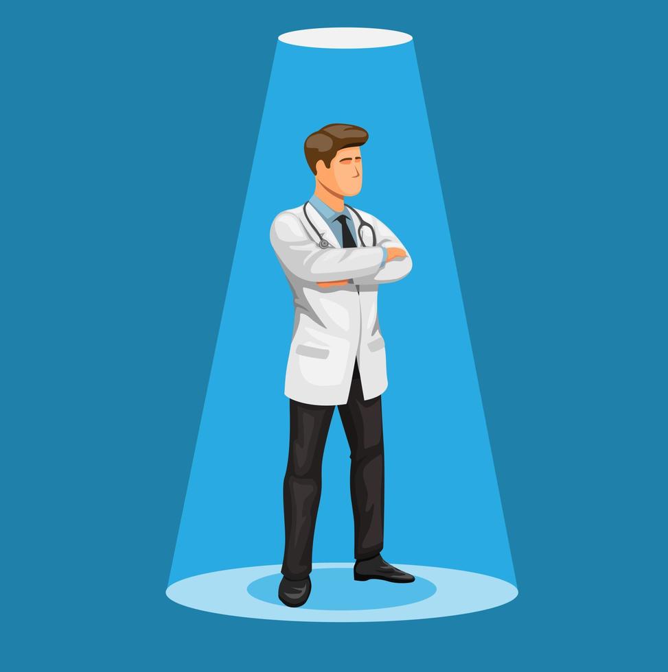 dokter man staande onder spotlight karakter concept in cartoon illustratie vector