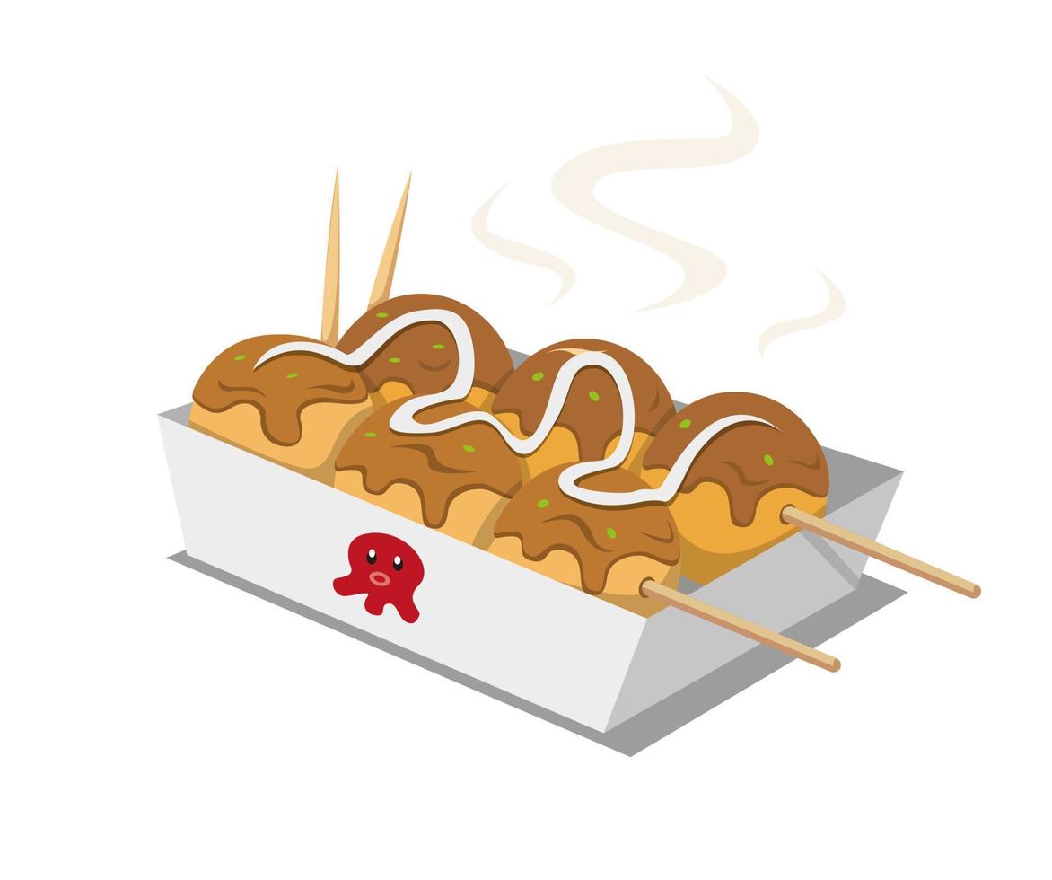 Takoyaki Japans straatvoedsel in cartoon isometrische illustratie vector geïsoleerd op witte achtergrond