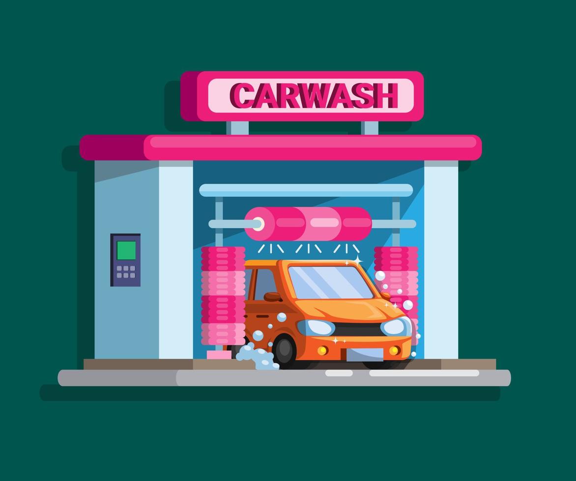 autowasserette automatische drive thru bouwconcept in cartoon illustratie vector