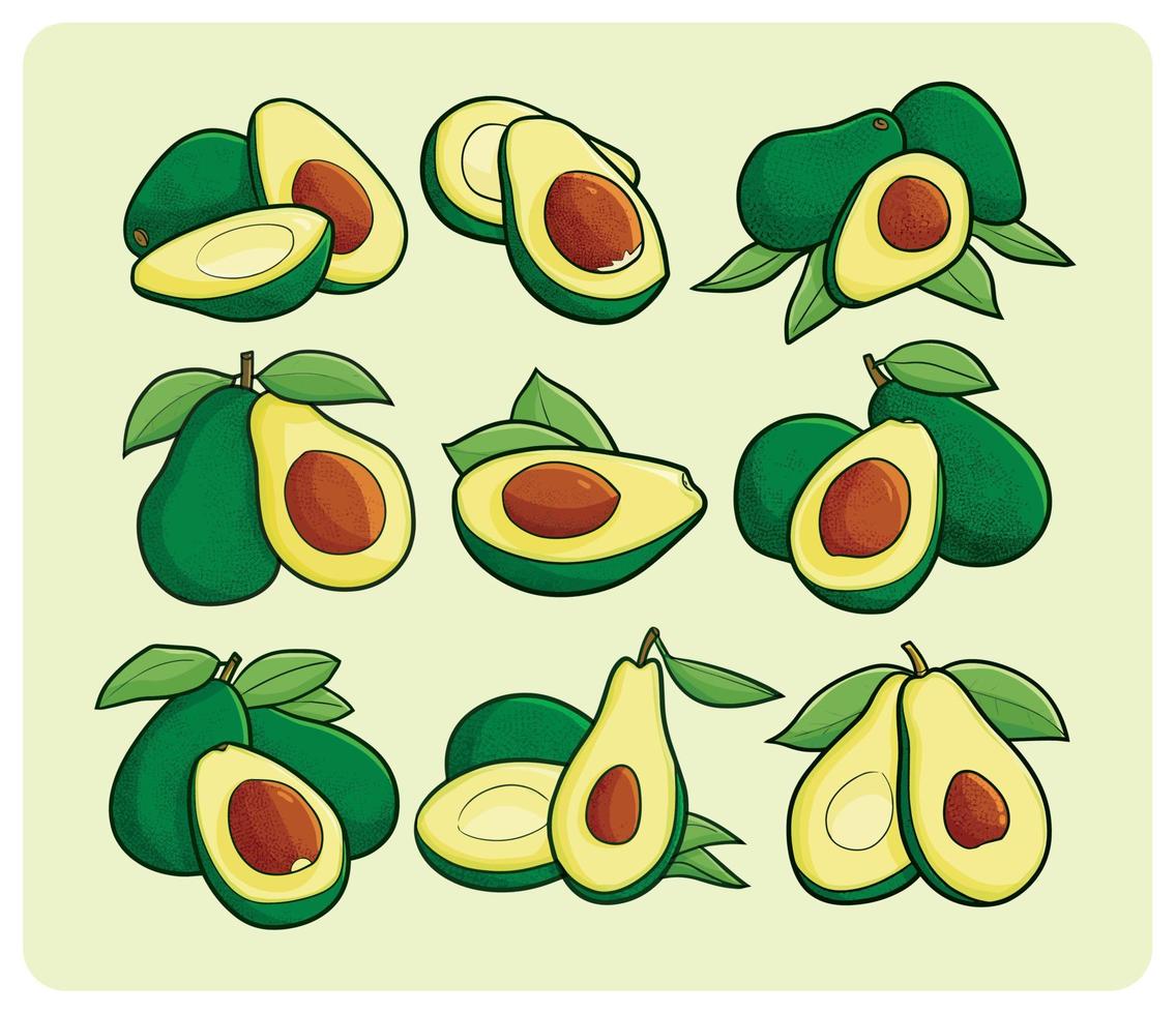 avocado-set in eenvoudige cartoonstijl vector