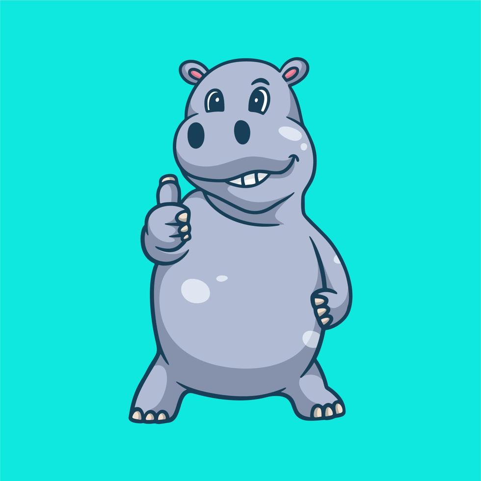 cartoon dier ontwerp nijlpaard duimen omhoog pose schattig mascotte logo vector