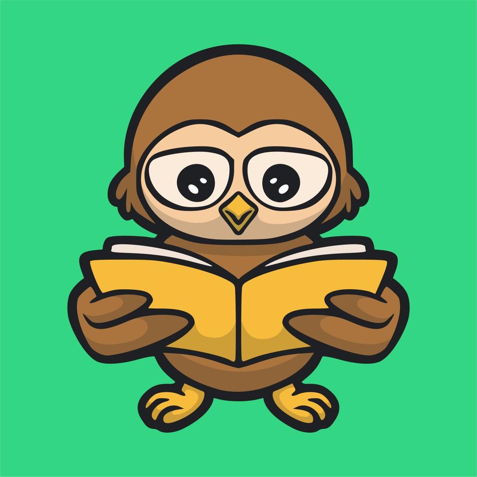 cartoon dier ontwerp uil lezen van een boek schattig mascotte logo vector