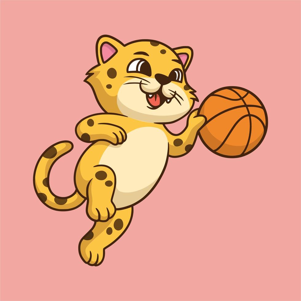 cartoon dier ontwerp luipaard spelen basketbal schattig mascotte logo vector