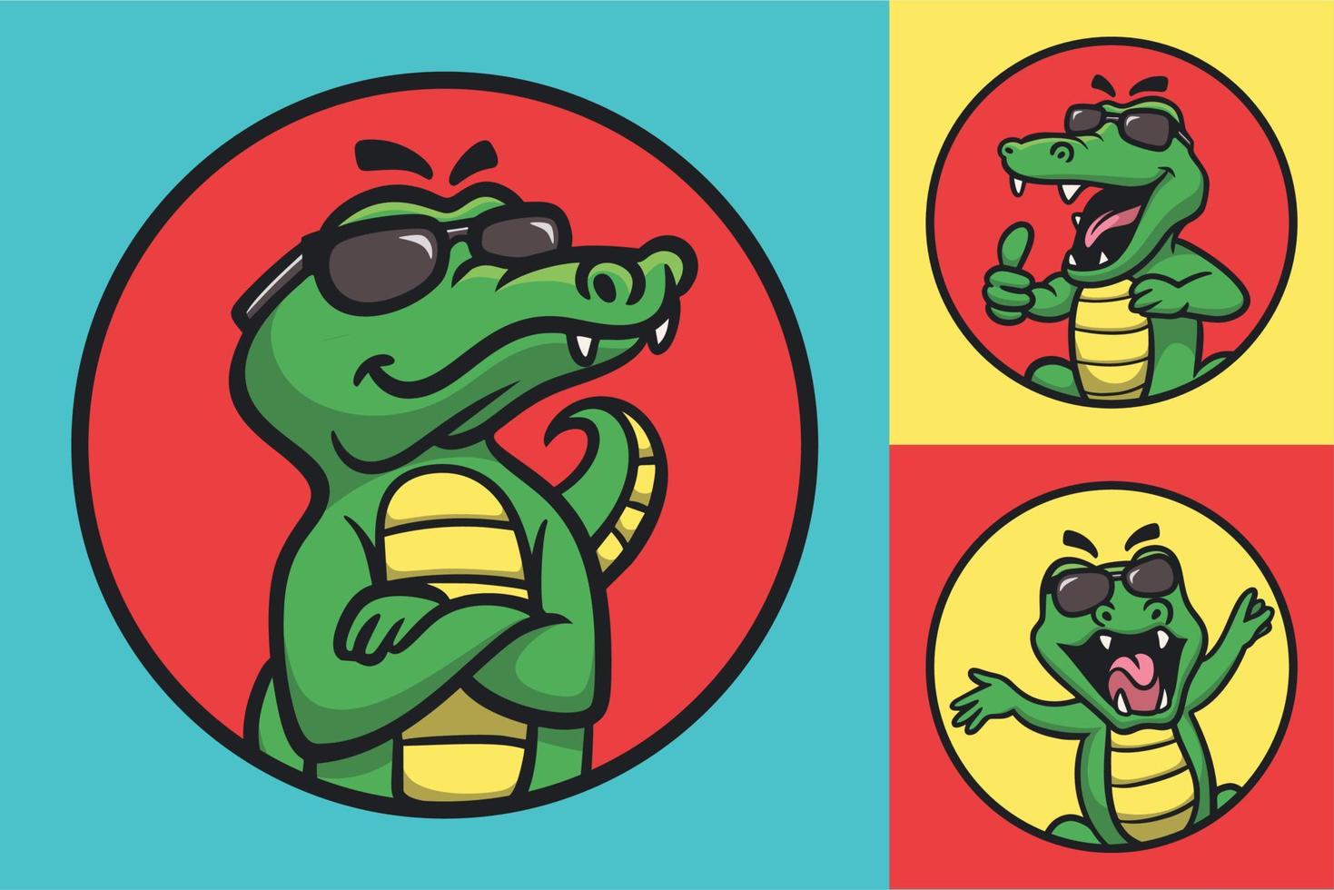 cartoon dier ontwerp coole krokodil met bril schattige mascotte illustratie vector