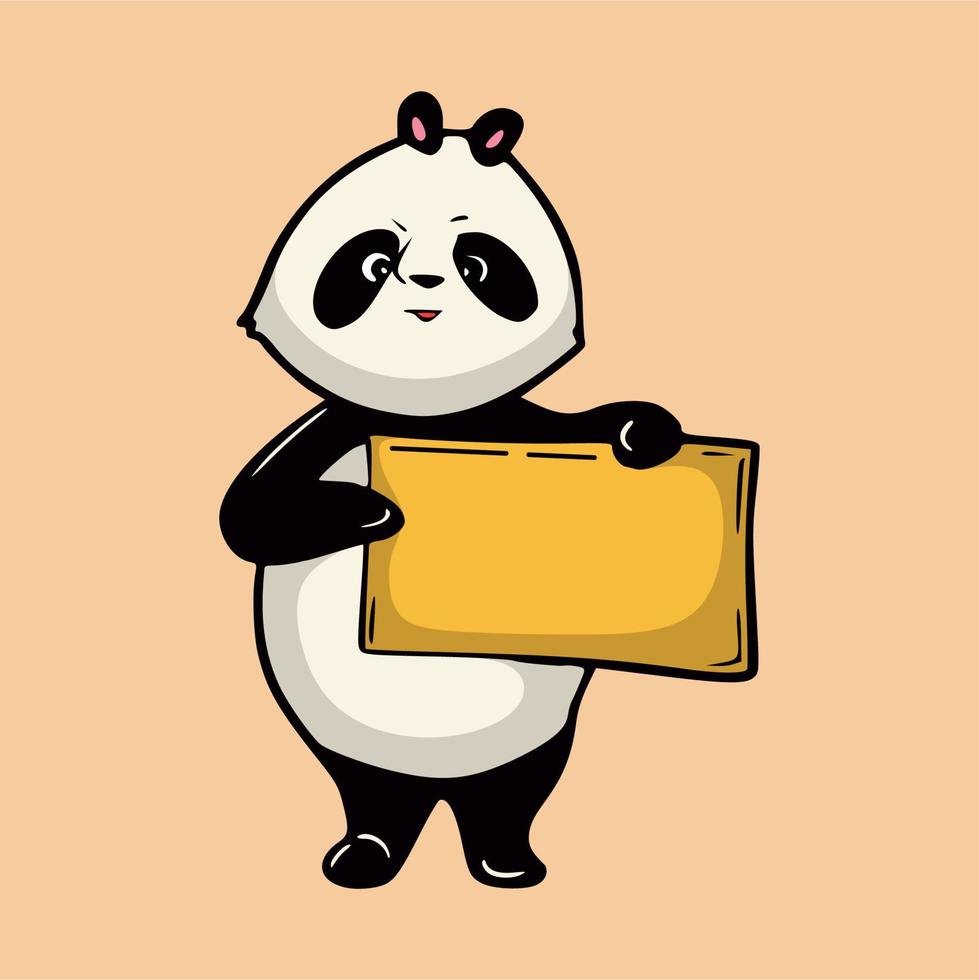 cartoon dier ontwerp panda met een bord schattig mascotte-logo vector