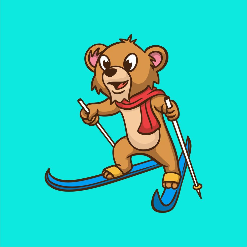 cartoon dier ontwerp kinderen leeuw skiën schattig mascotte logo vector