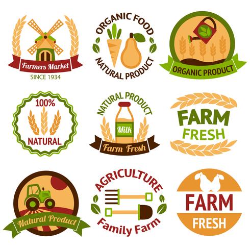 Landbouw oogst en landbouw badges vector
