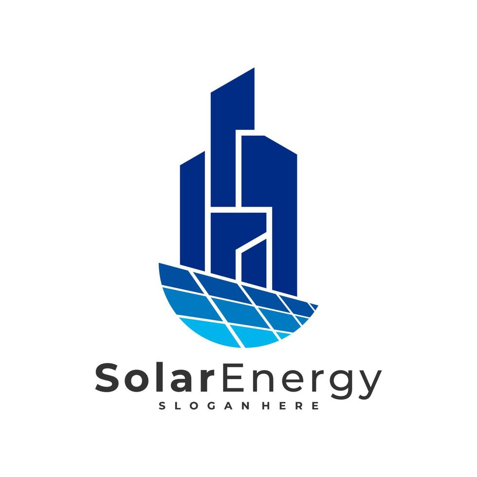 zonne-stad logo vector sjabloon, creatieve zonnepaneel energie logo ontwerpconcepten