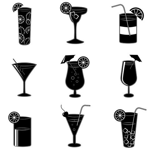 Pictogrammen van feestcocktails met alcohol vector