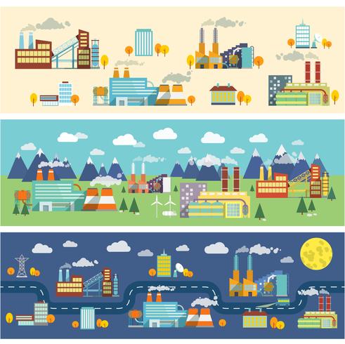 Industrie gebouwen horizontale banners vector