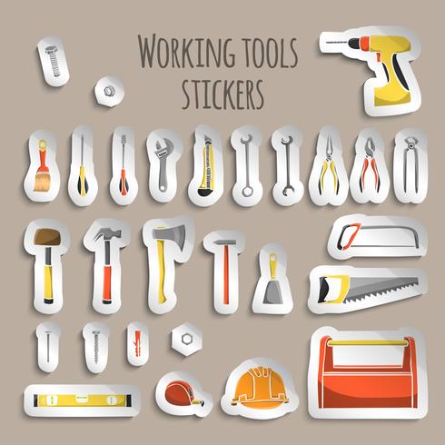 Timmermans werkende hulpmiddelen pictogrammenstickers vector