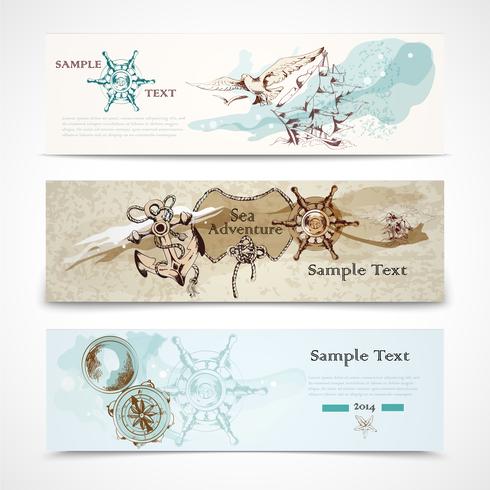 Zee horizontale nautische ontwerp banners set vector