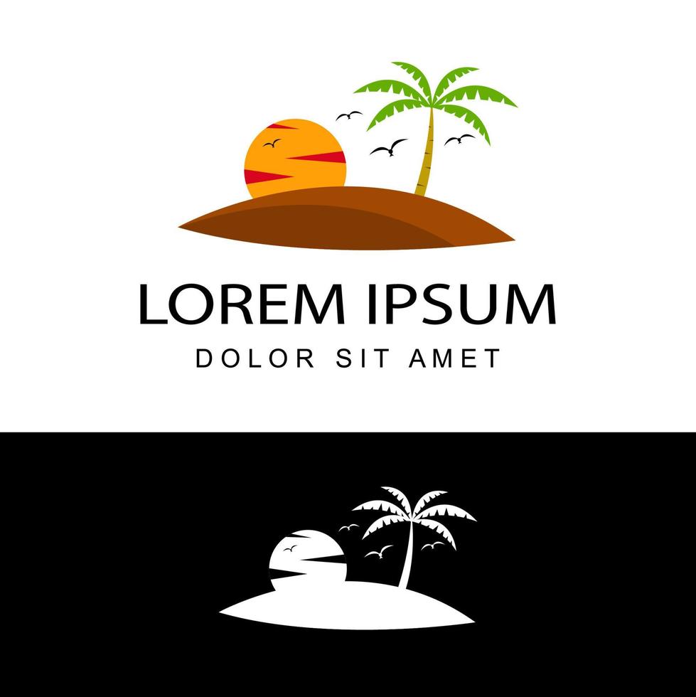 tropisch concept, zomervakantie. zonsondergang logo sjabloonontwerp vector in geïsoleerde achtergrond