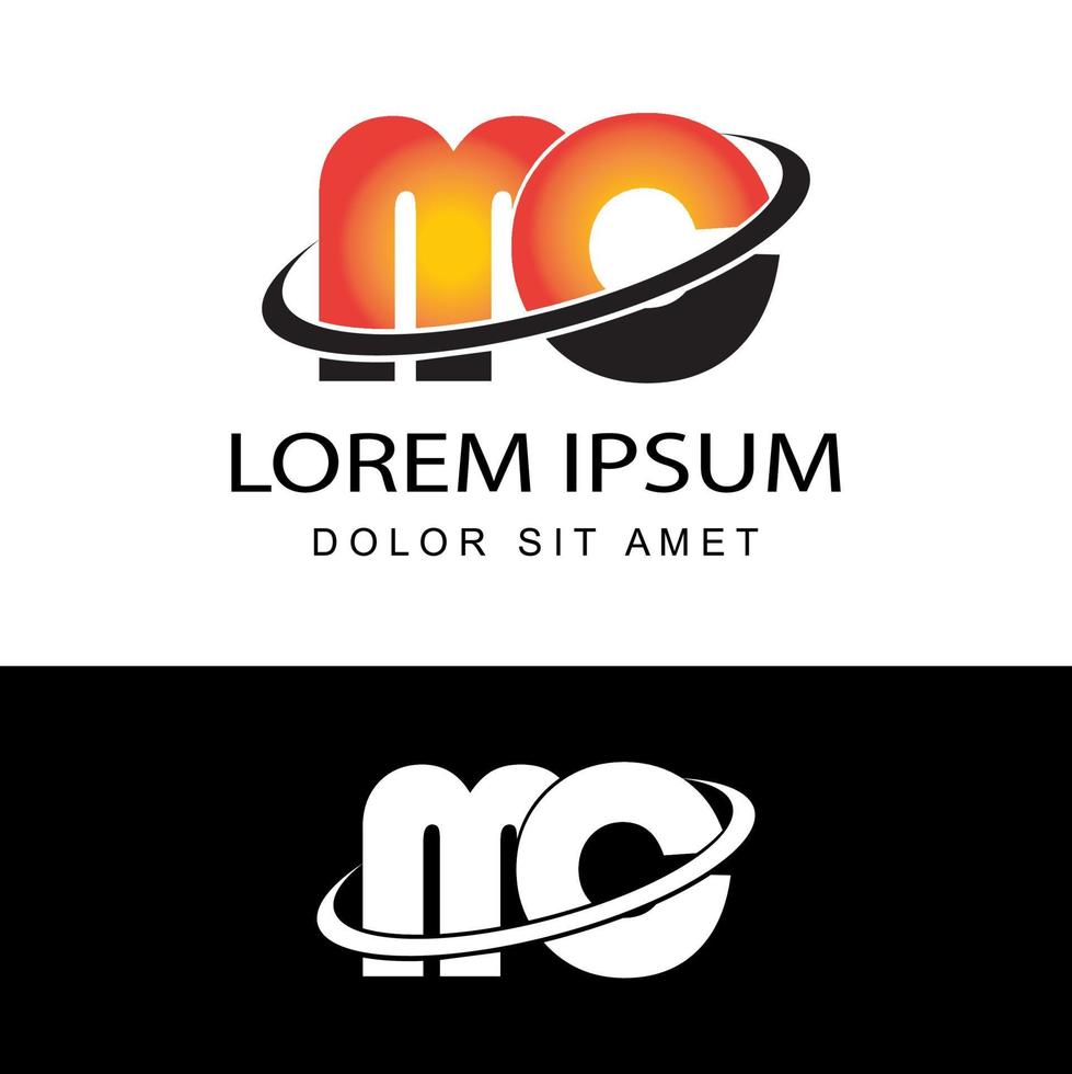 mc eerste letter gekoppeld ontwerp logo met swoosh vector in geïsoleerde witte achtergrond