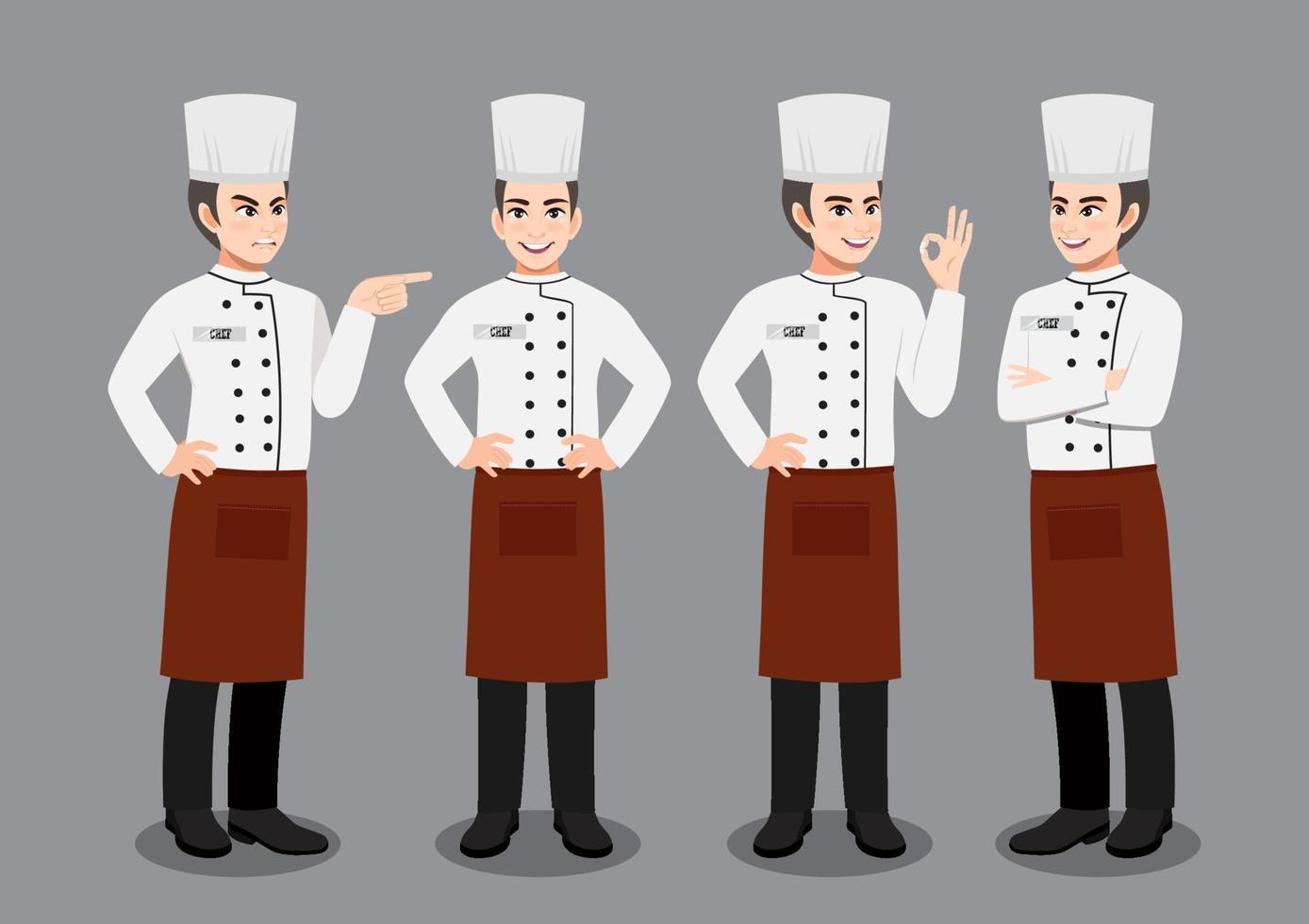 professionele chef-kok werken karakter vector ontwerp, met verschillende poses vector illustratie stripfiguur