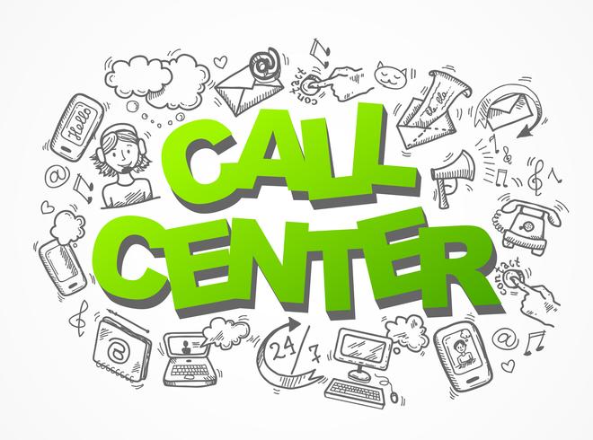 Call center schets iconen samenstelling vector