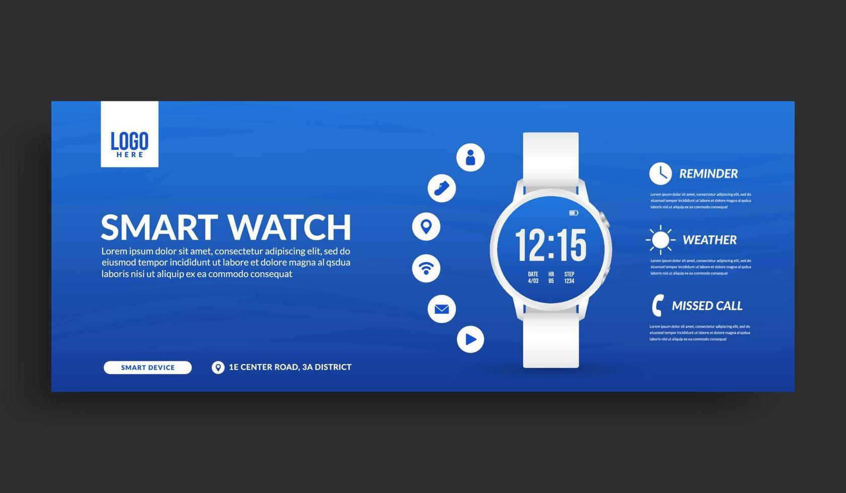 witte slimme horloge mockup geïsoleerd met kopie ruimte social media banner sjabloon vector