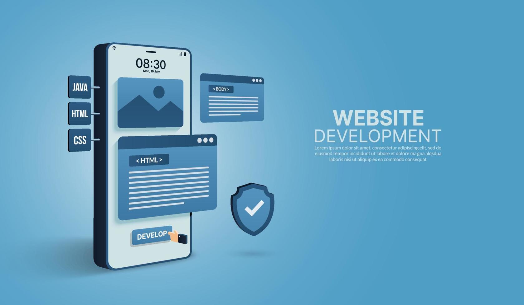 web- en applicatieontwikkeling, coderings- en programmeerconcept, responsieve lay-out ux ui-ontwerp vector