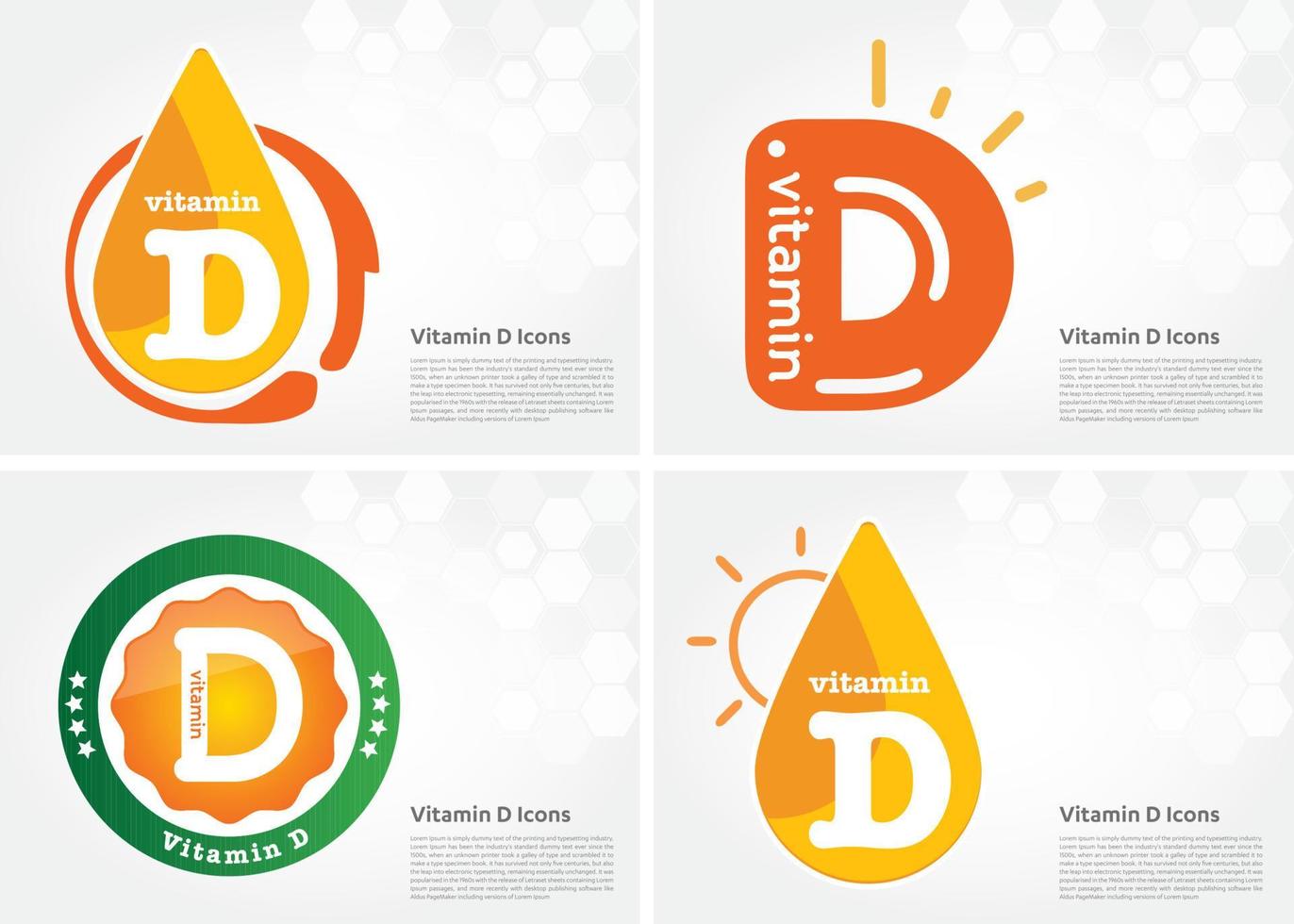 vitamine d icon drop collectie set, cholecalciferol. gouden druppel vitamine complex druppel. medisch voor heide vectorillustratie vector