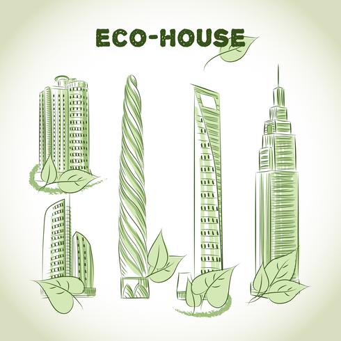 Eco groene gebouwen pictogrammen vector