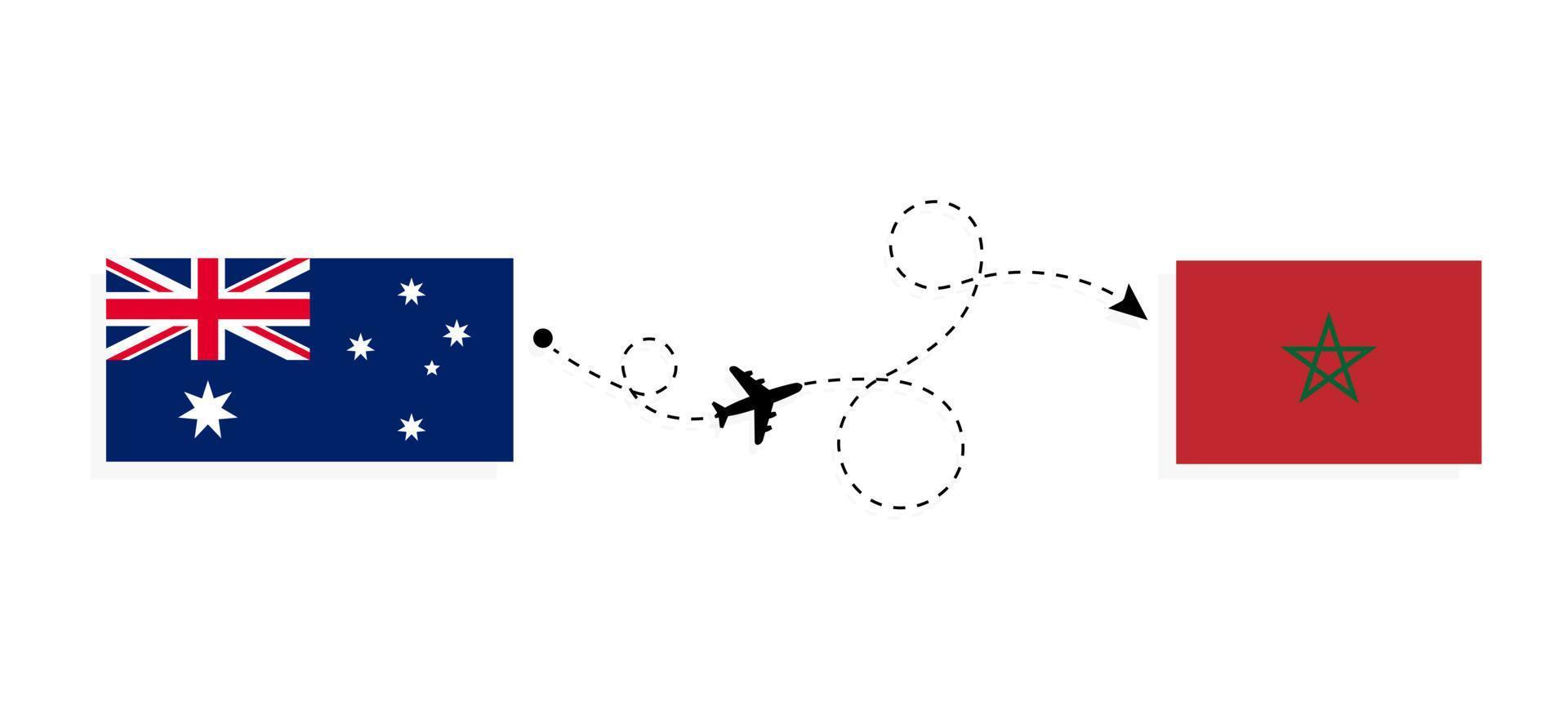 vlucht en reis van Australië naar Marokko per reisconcept voor passagiersvliegtuigen vector