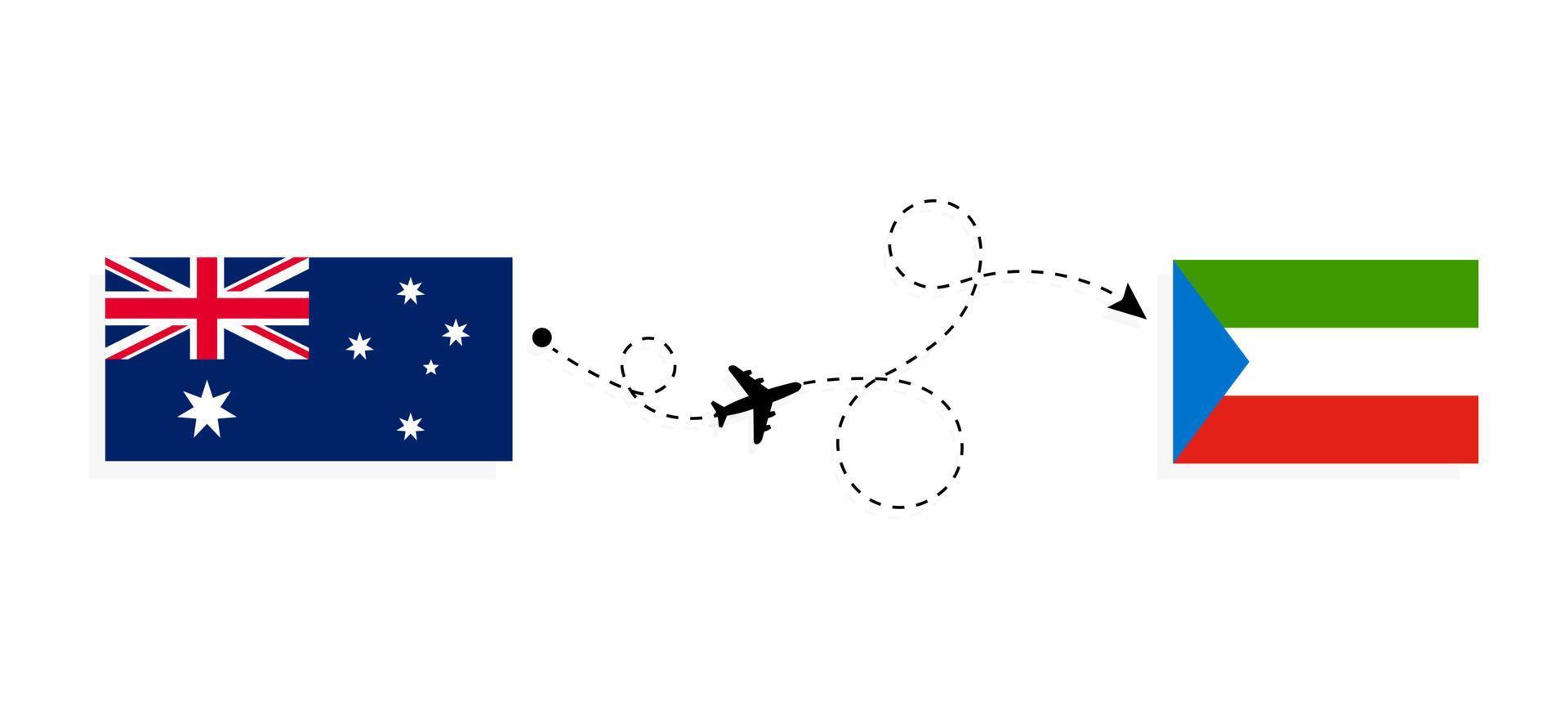 vlucht en reis van Australië naar Equatoriaal-Guinea per reisconcept voor passagiersvliegtuigen vector