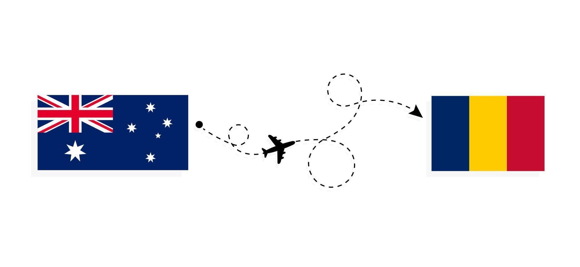 vlucht en reis van Australië naar Tsjaad per reisconcept voor passagiersvliegtuigen vector