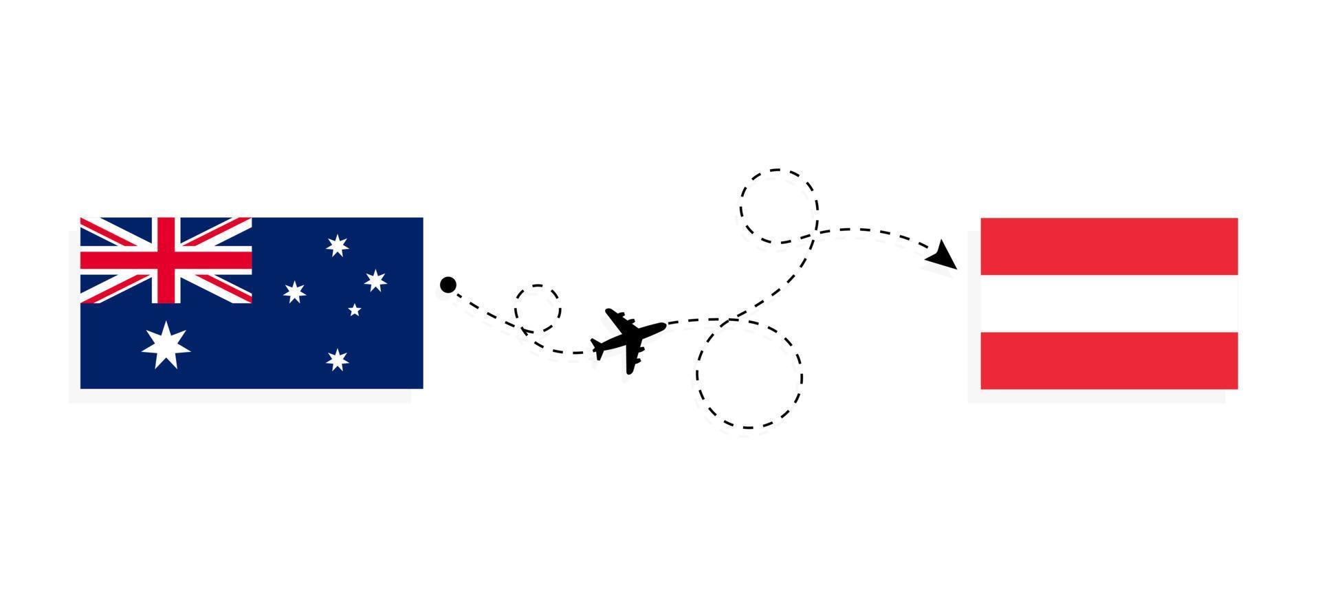 vlucht en reis van Australië naar Oostenrijk per reisconcept voor passagiersvliegtuigen vector