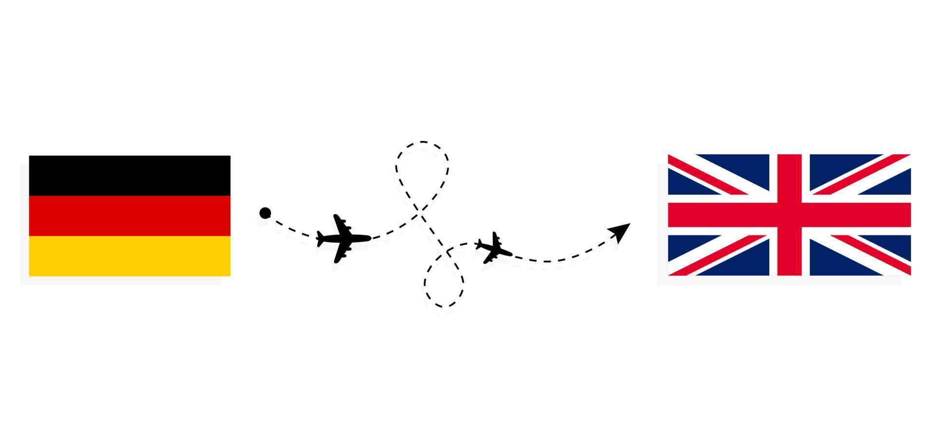 vlucht en reis van duitsland naar het verenigd koninkrijk van groot-brittannië per passagiersvliegtuig reisconcept vector