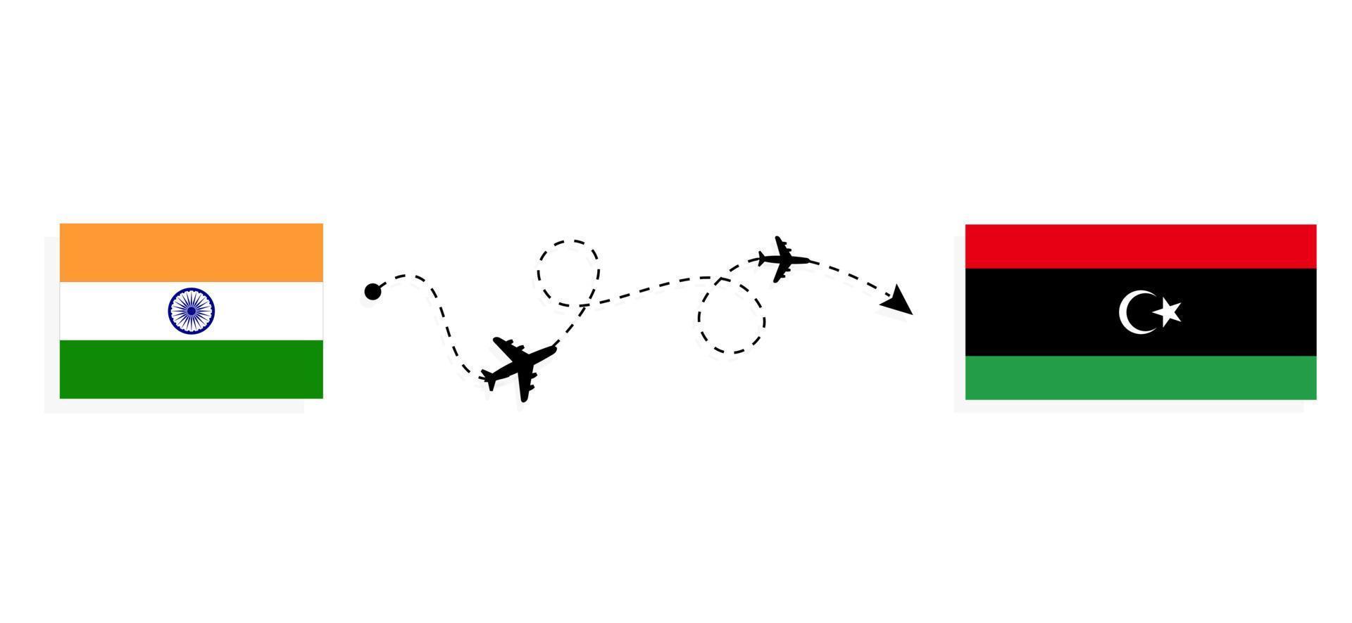 vlucht en reis van india naar libië per reisconcept voor passagiersvliegtuigen vector
