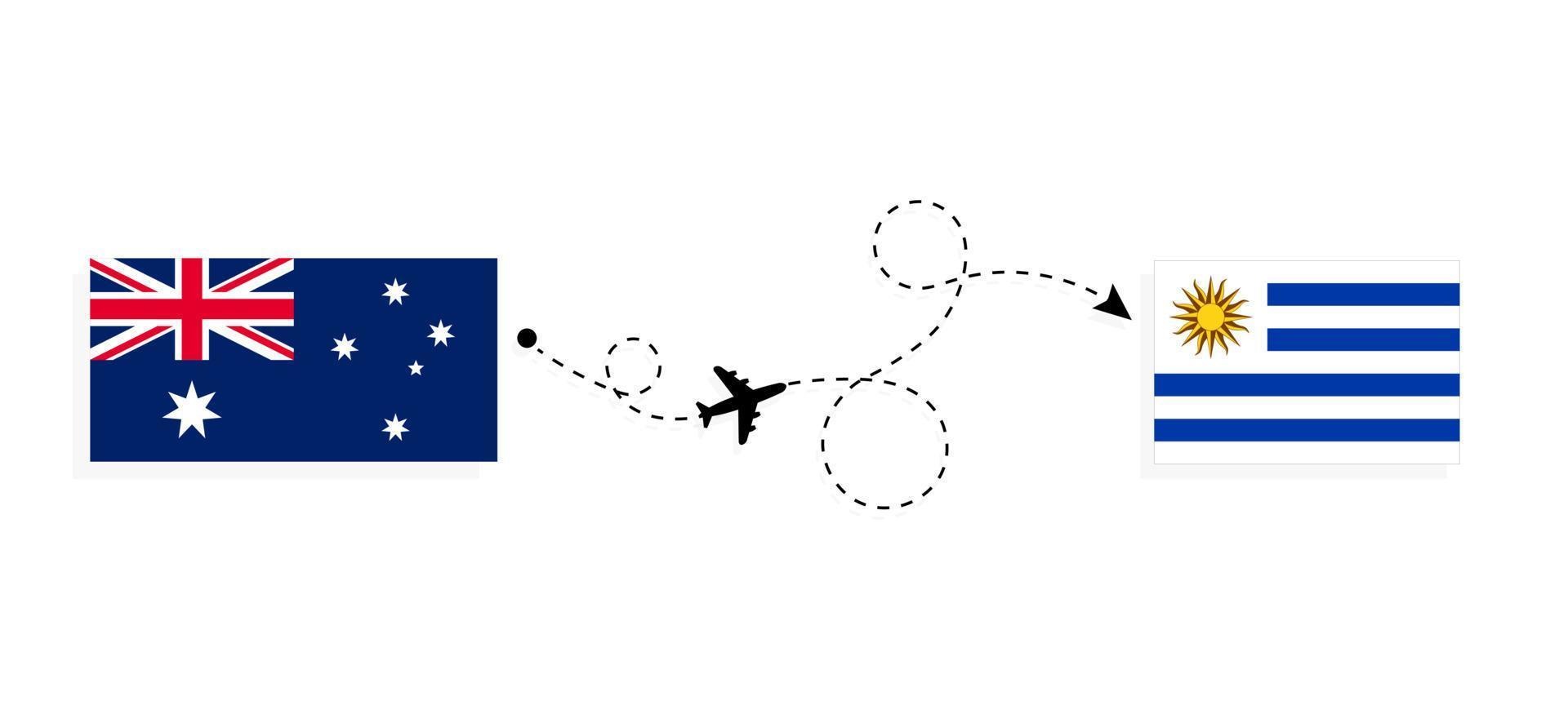 vlucht en reis van australië naar uruguay door het reisconcept van het passagiersvliegtuig vector