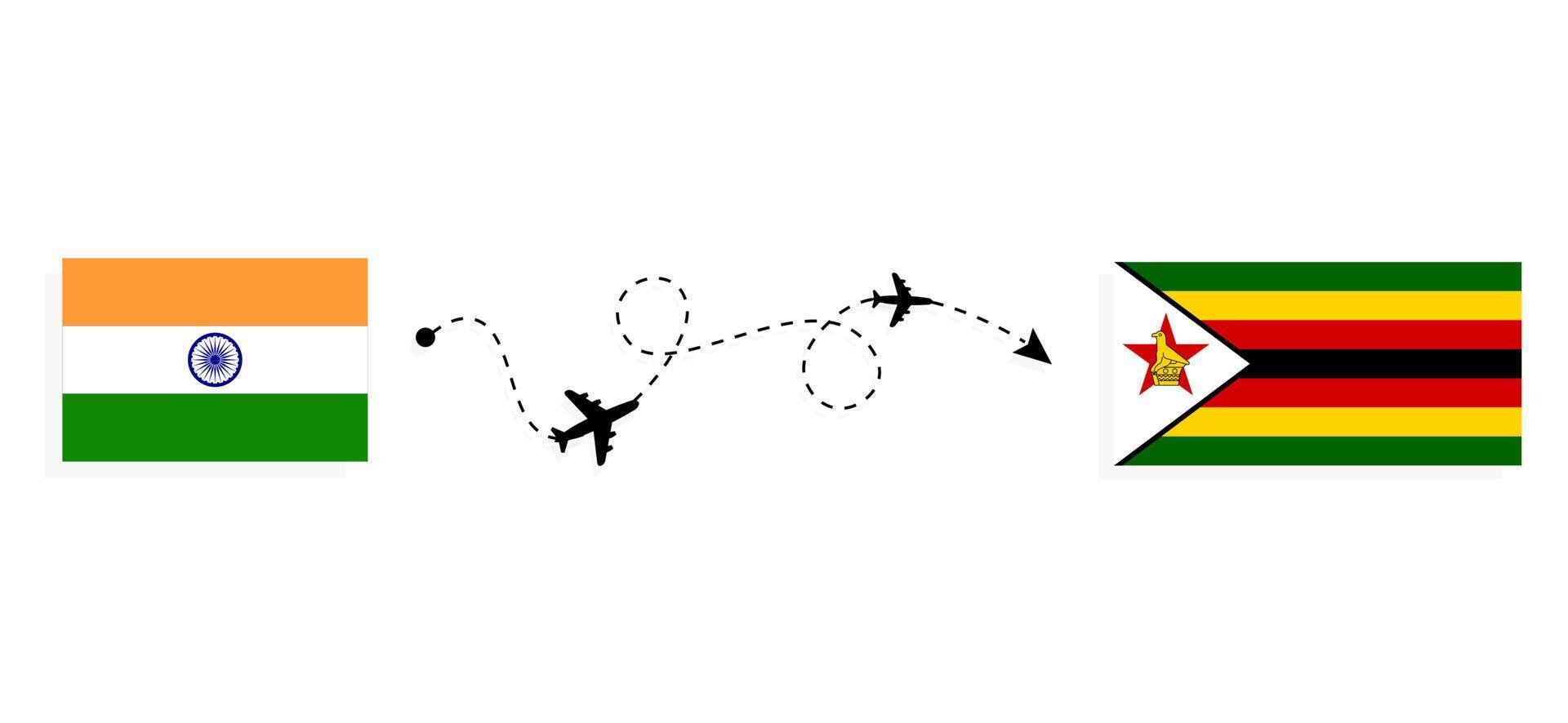 vlucht en reis van india naar zimbabwe per reisconcept voor passagiersvliegtuigen vector