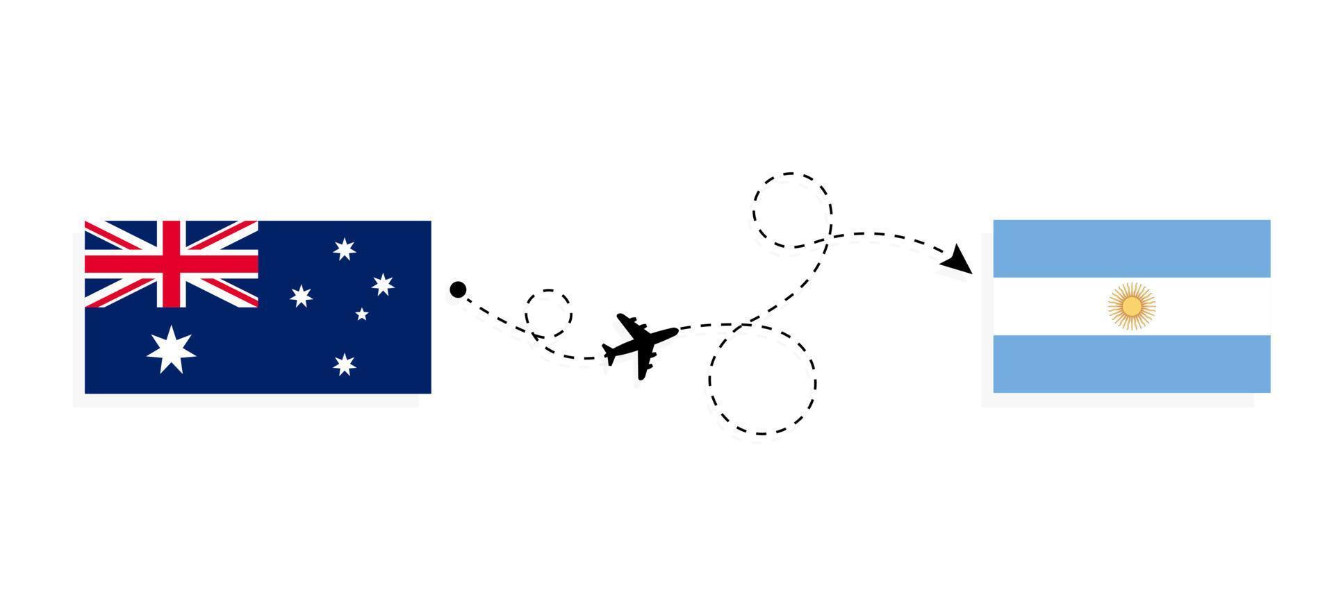 vlucht en reis van Australië naar Argentinië per reisconcept voor passagiersvliegtuigen vector