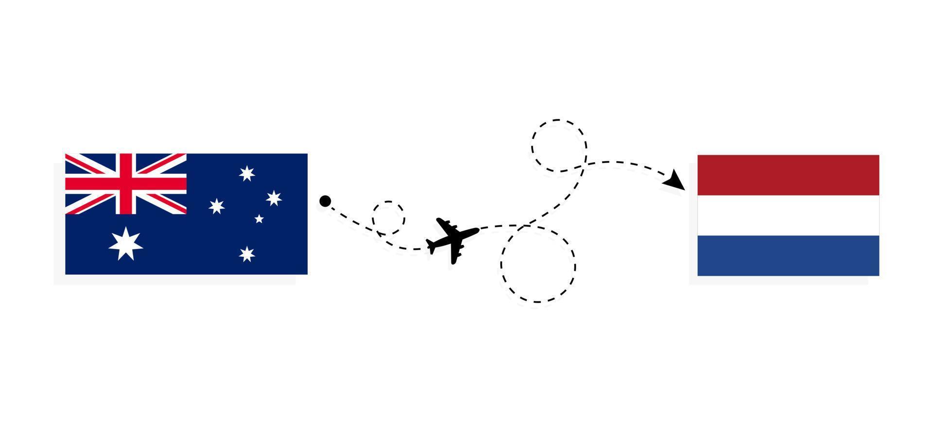 vlucht en reis van Australië naar Nederland per reisconcept voor passagiersvliegtuigen vector