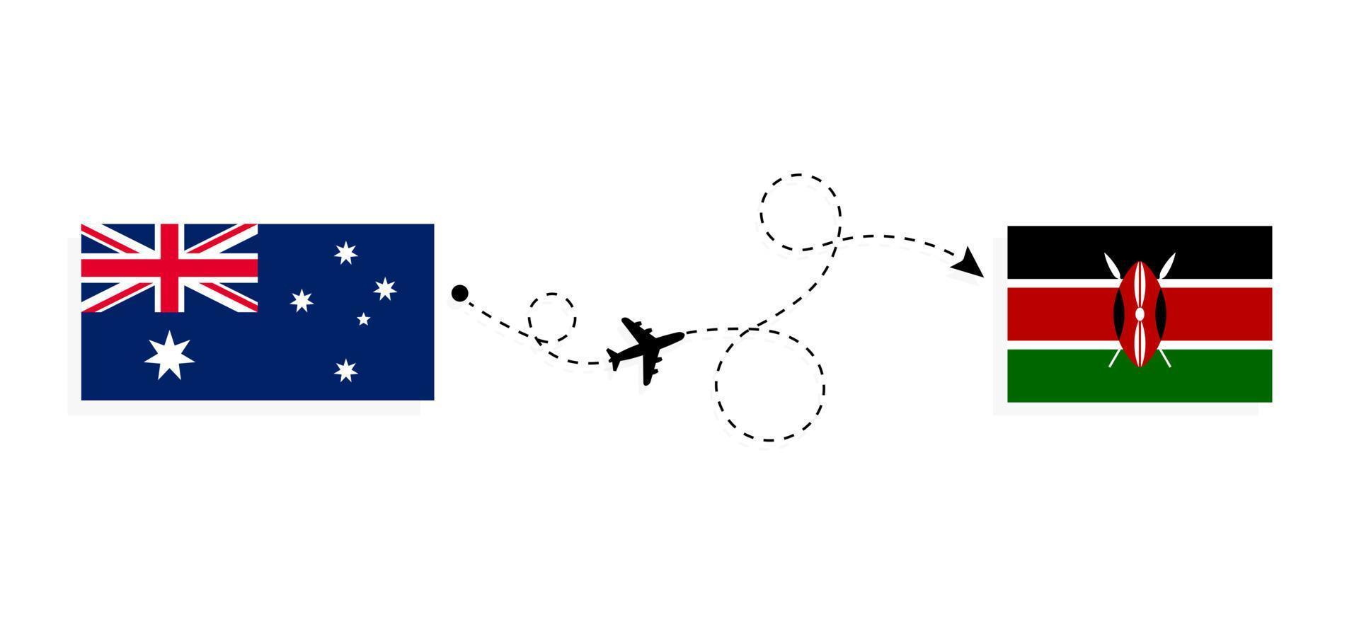 vlucht en reis van Australië naar Kenia per reisconcept voor passagiersvliegtuigen vector