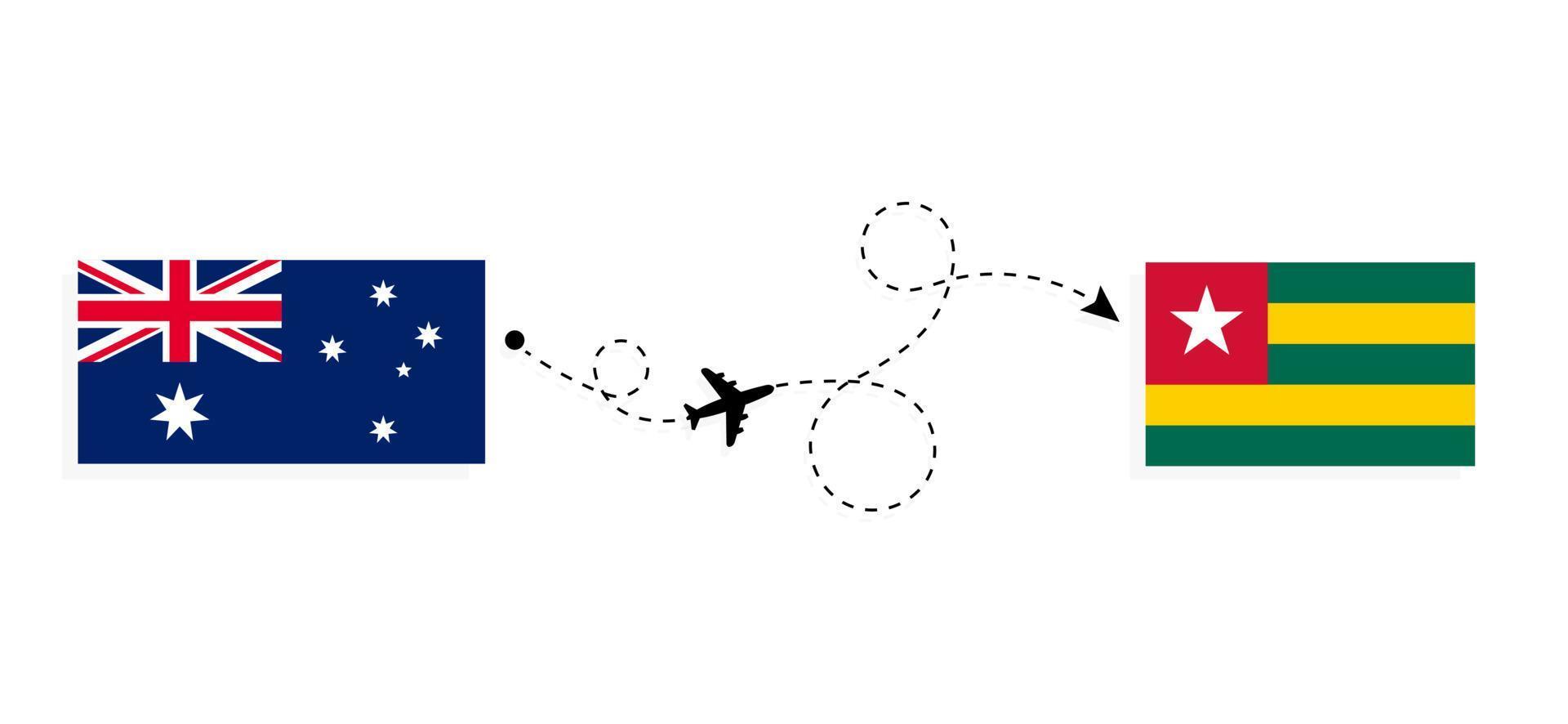 vlucht en reis van australië naar togo per reisconcept voor passagiersvliegtuigen vector