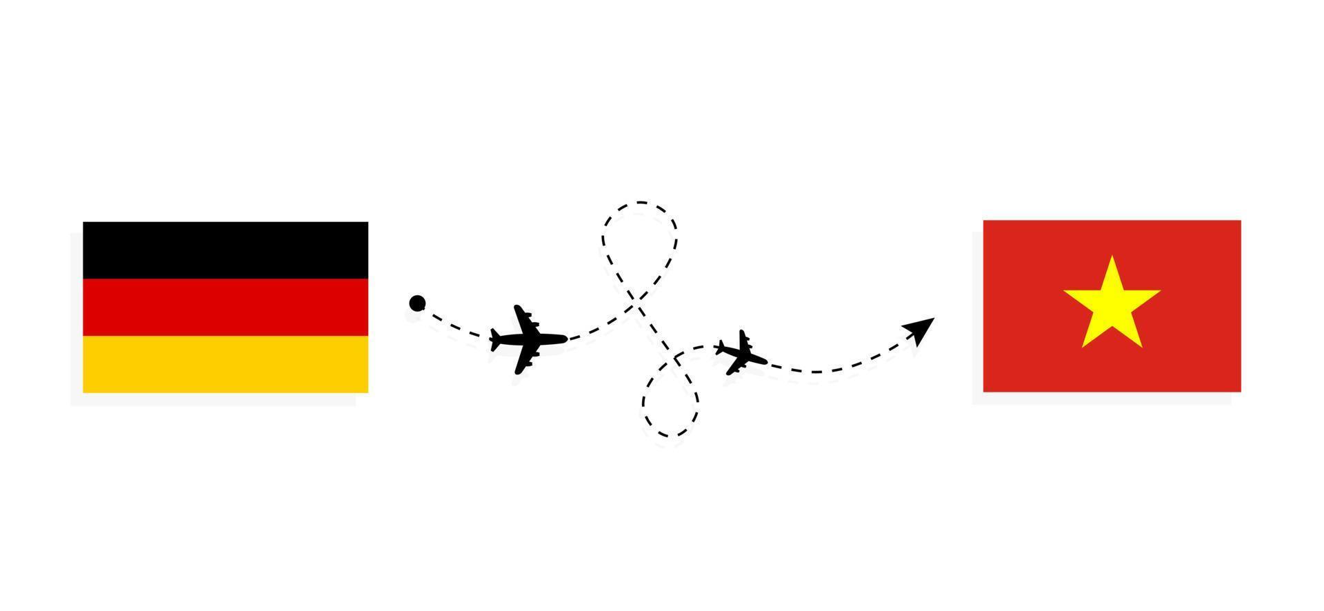 vlucht en reis van duitsland naar vietnam per passagiersvliegtuig reisconcept vector