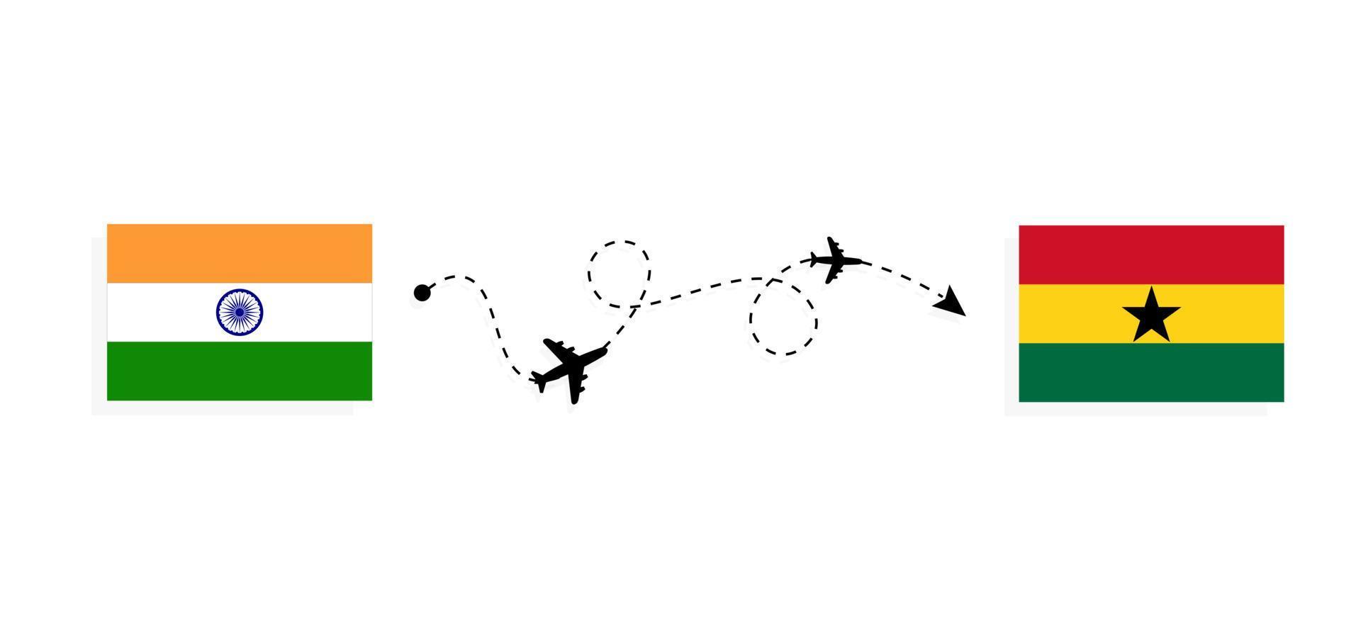 vlucht en reis van india naar ghana per reisconcept voor passagiersvliegtuigen vector