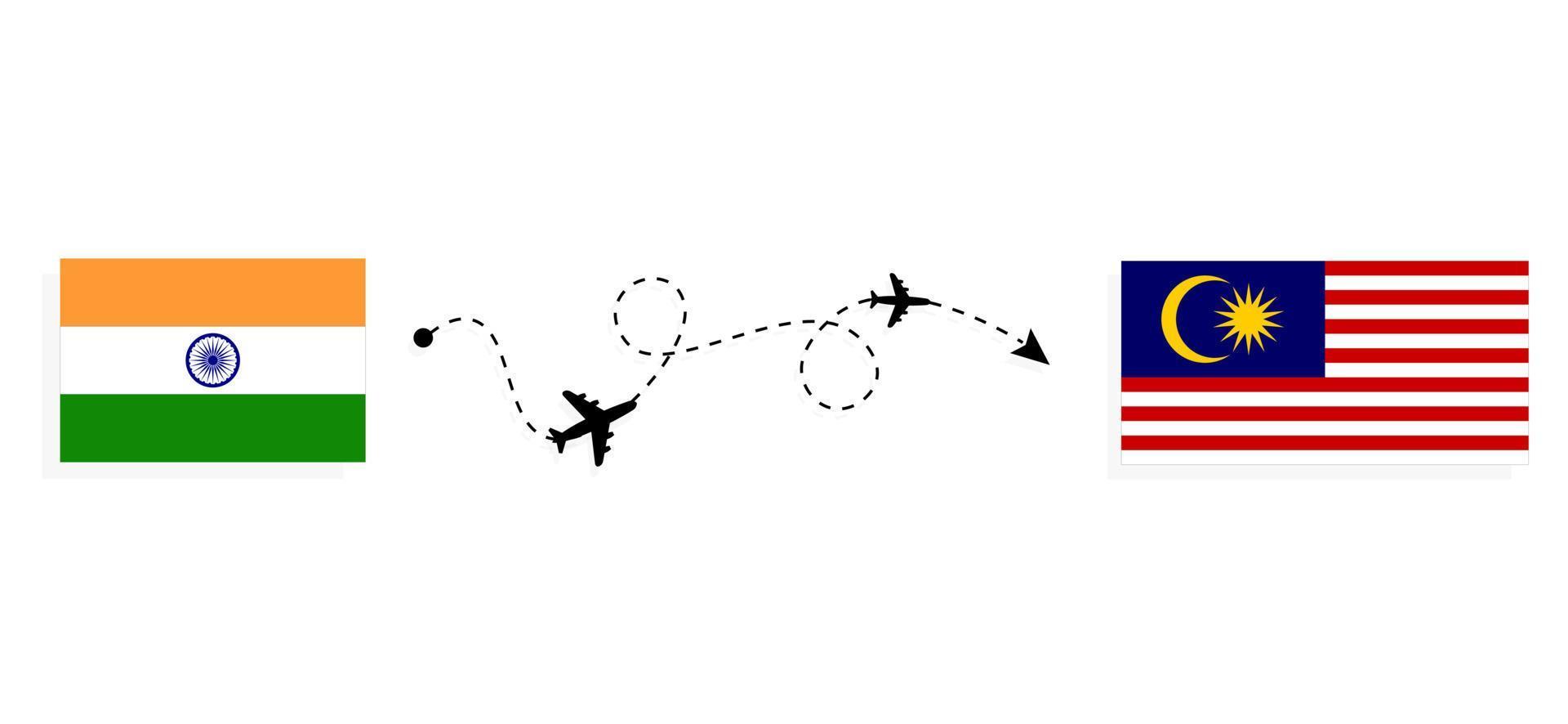 vlucht en reis van India naar Maleisië per reisconcept voor passagiersvliegtuigen vector