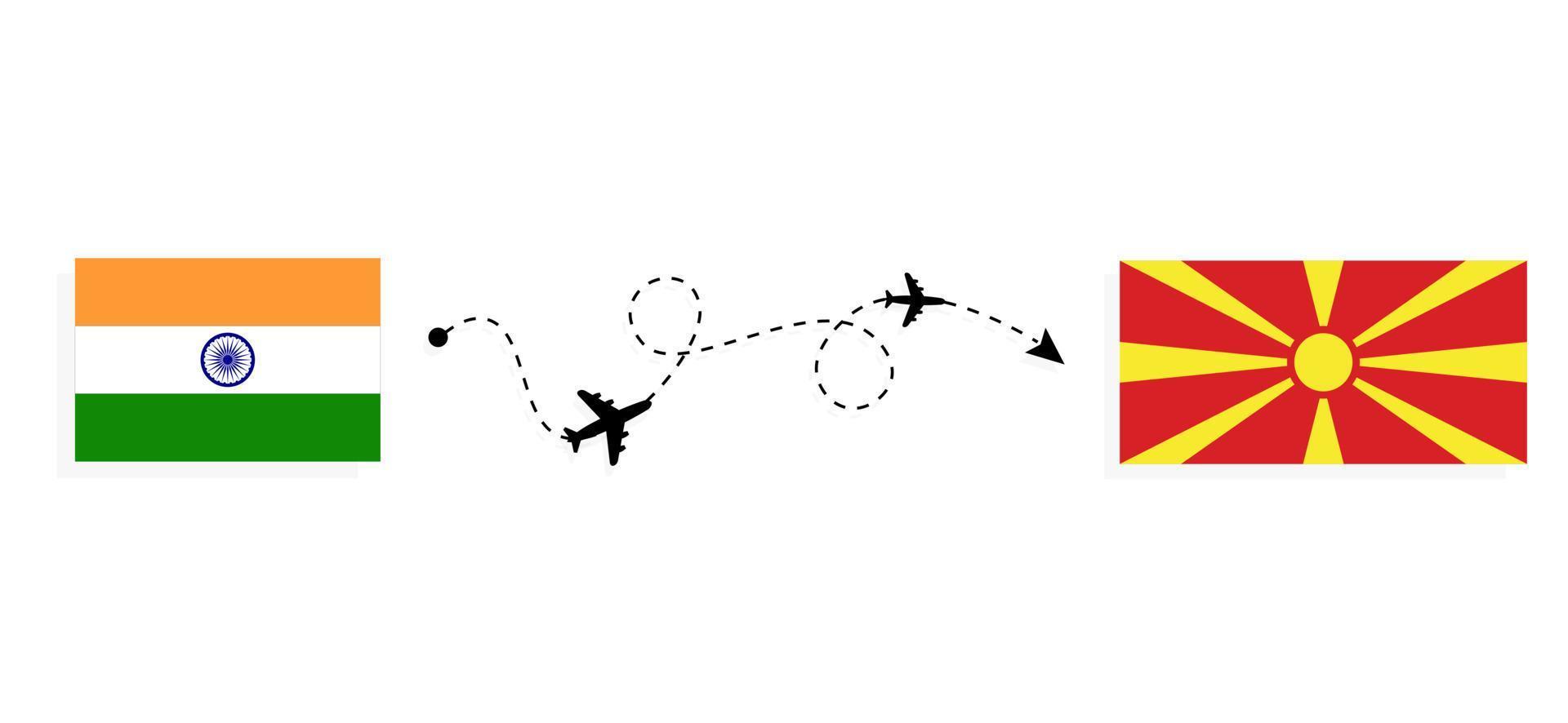 vlucht en reis van india naar macedonië per reisconcept voor passagiersvliegtuigen vector