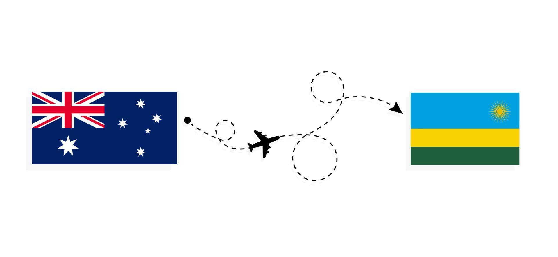 vlucht en reis van australië naar rwanda per passagiersvliegtuig reisconcept vector