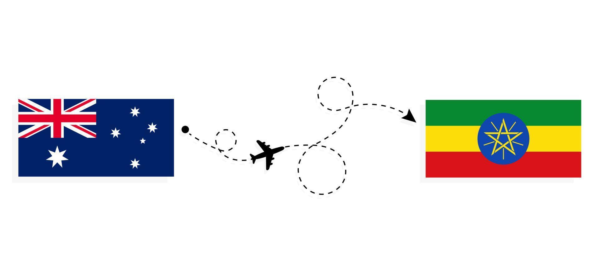 vlucht en reis van Australië naar Ethiopië per reisconcept voor passagiersvliegtuigen vector