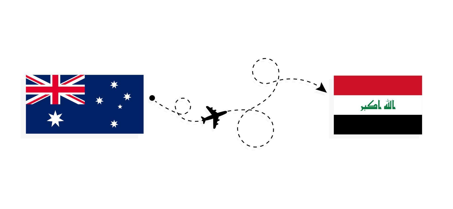 vlucht en reis van Australië naar Irak per reisconcept voor passagiersvliegtuigen vector