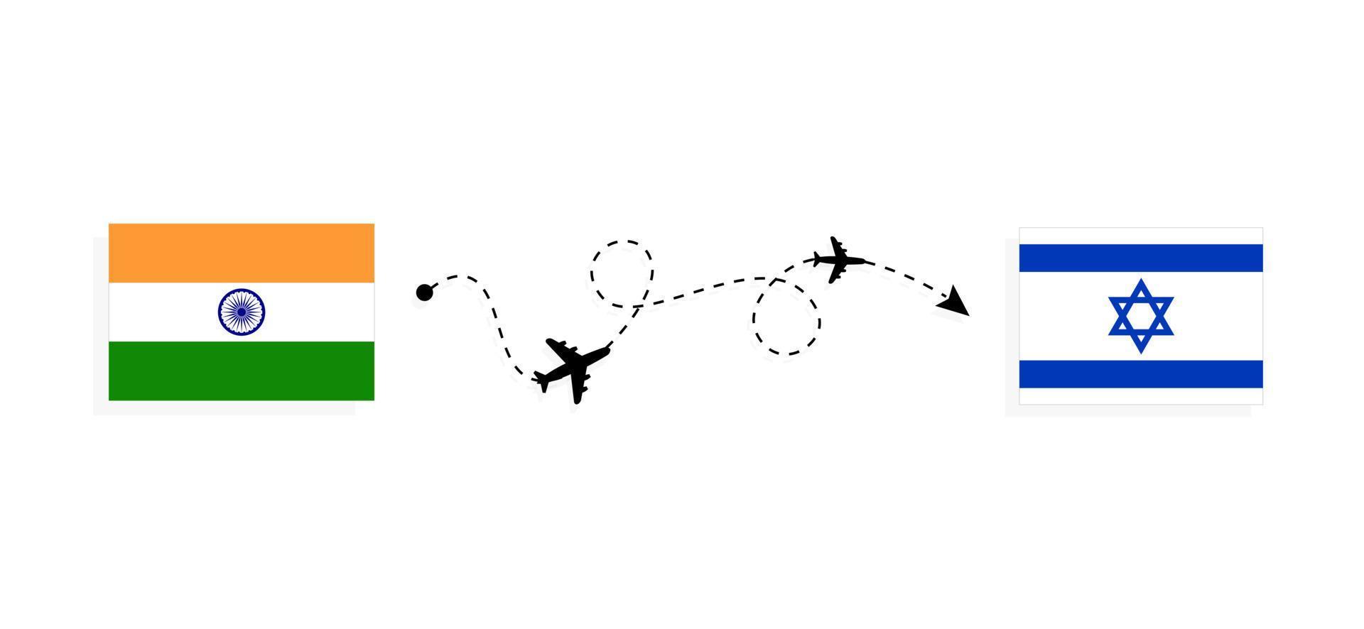 vlucht en reis van india naar israël per reisconcept voor passagiersvliegtuigen vector