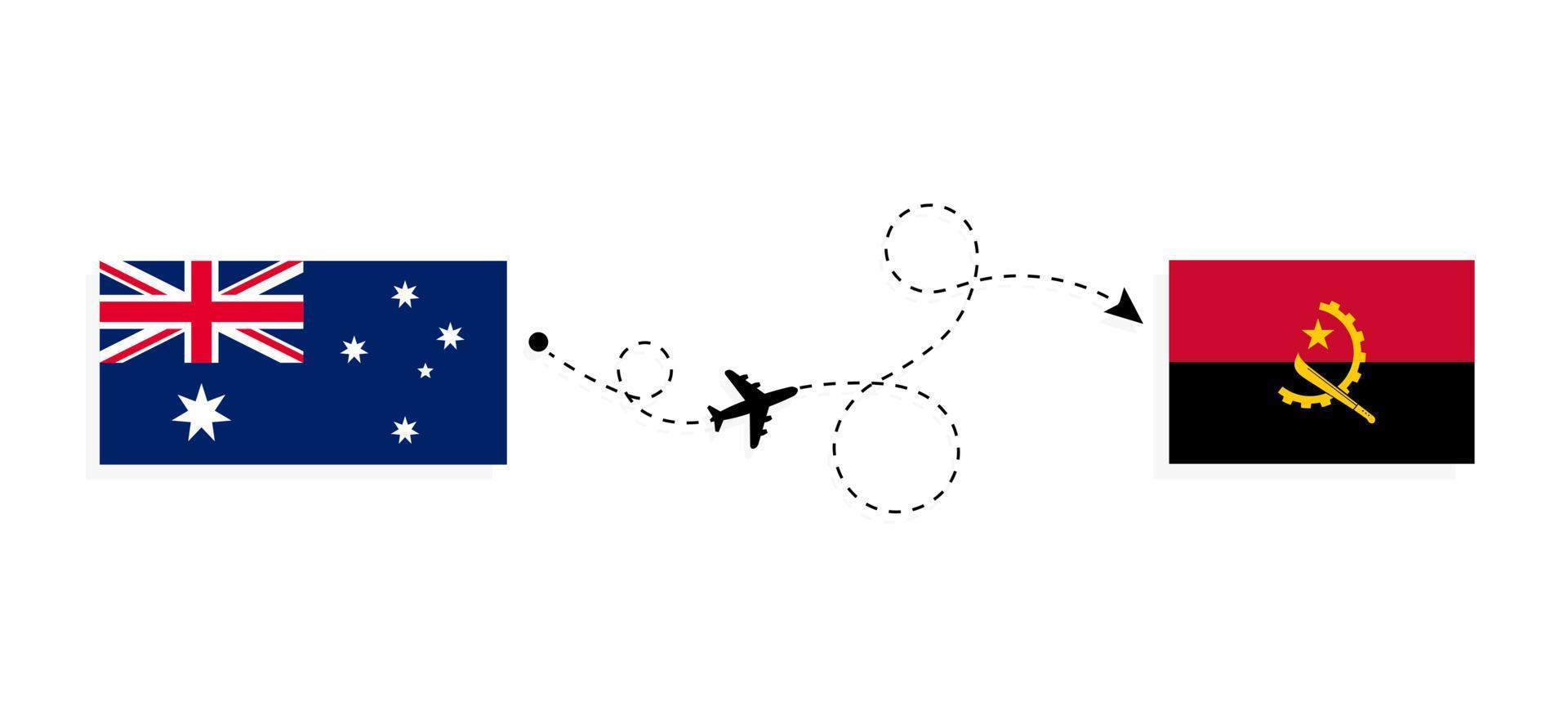 vlucht en reis van Australië naar Angola per reisconcept voor passagiersvliegtuigen vector